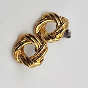 Vintage gold tone knot circular earrings‎